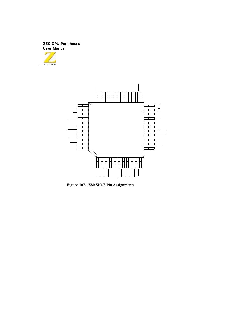 Figure 107. z80 sio/3 pin assignments, Figure 107 | Zilog Z08470 User Manual | Page 240 / 330