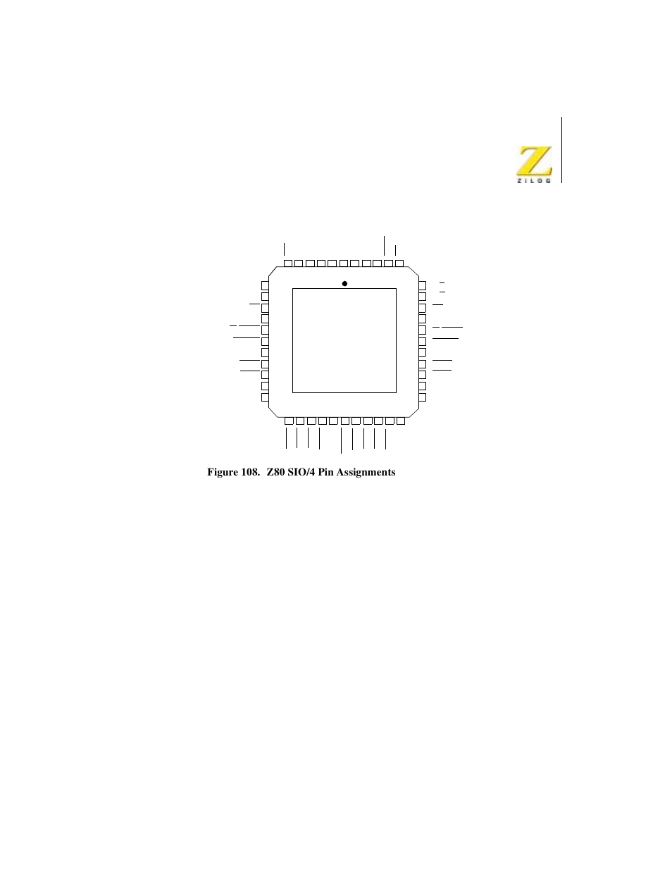 Figure 108. z80 sio/4 pin assignments, Figure 108, Z80 sio/4 | Zilog Z08470 User Manual | Page 241 / 330