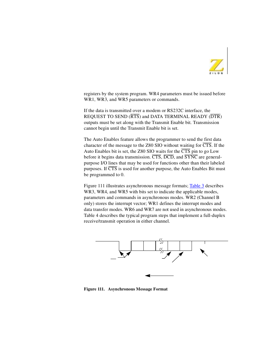Figure 111. asynchronous message format | Zilog Z08470 User Manual | Page 251 / 330