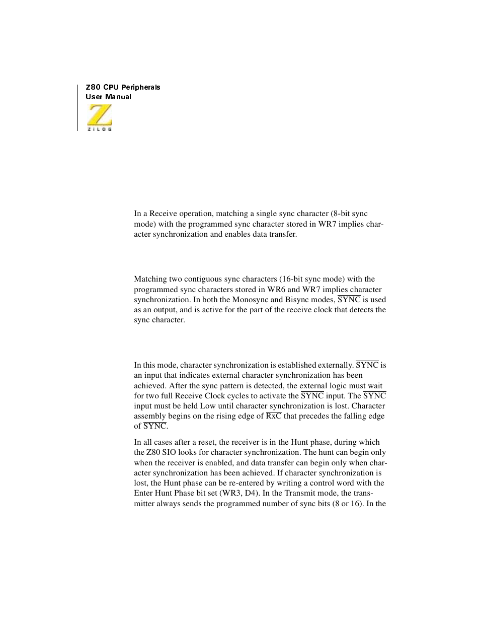 Synchronous modes of operation | Zilog Z08470 User Manual | Page 260 / 330
