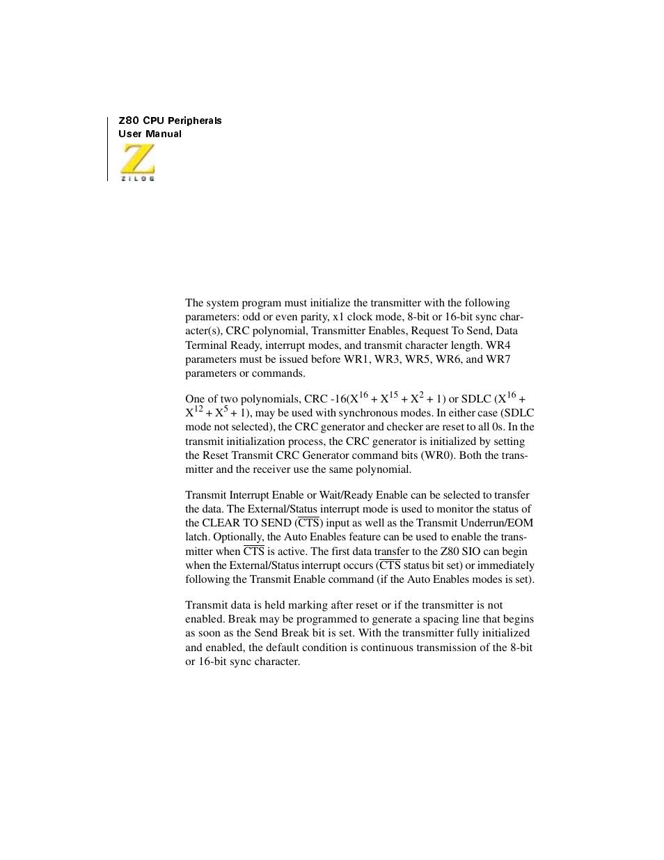 Synchronous transmit, Initialization, Data transfer and status monitoring | Zilog Z08470 User Manual | Page 264 / 330