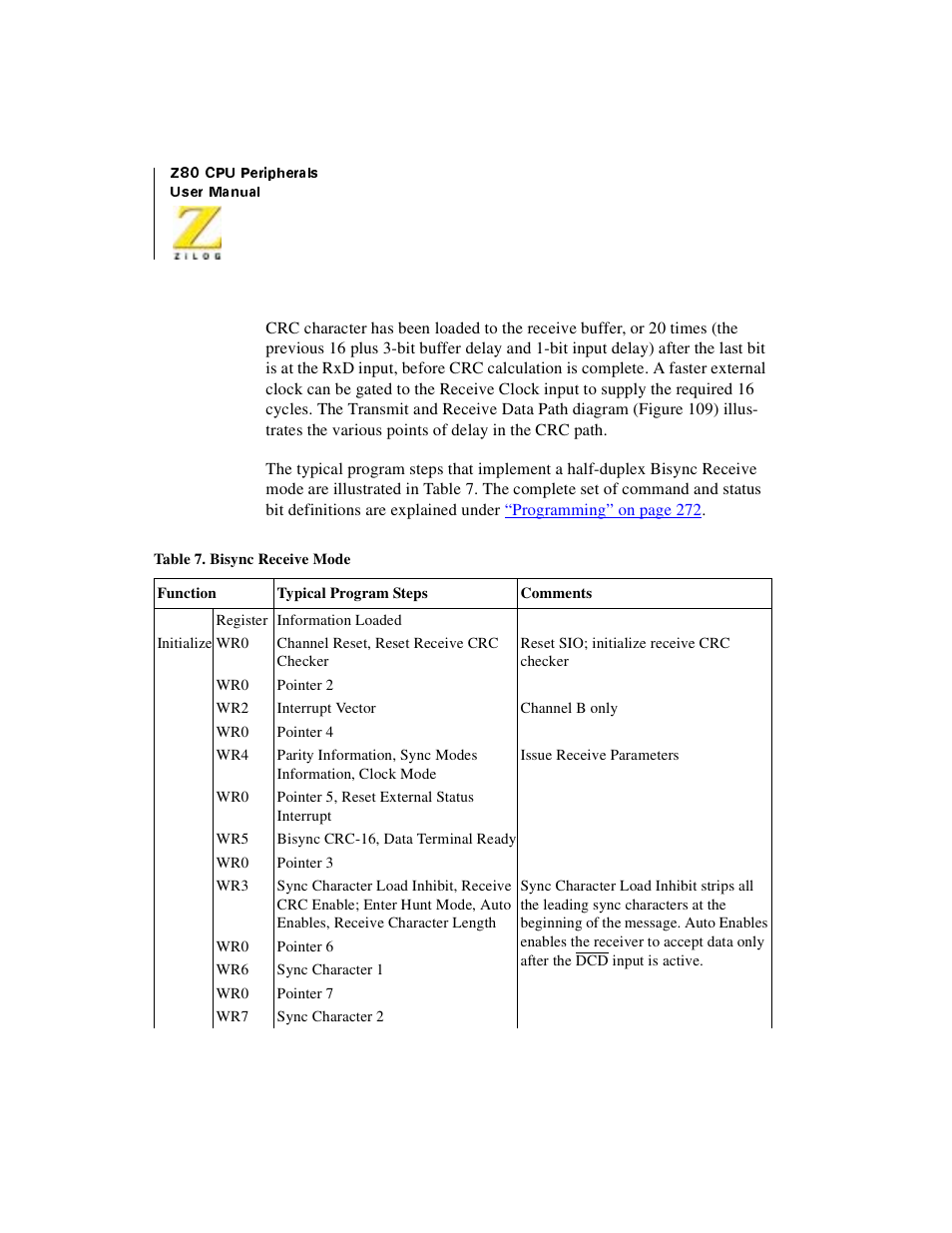Table 26, Bisync receive mode | Zilog Z08470 User Manual | Page 272 / 330