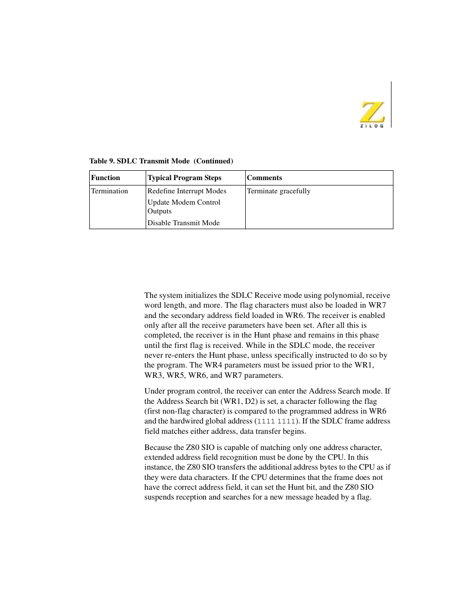 Sdlc receive, Initialization | Zilog Z08470 User Manual | Page 285 / 330