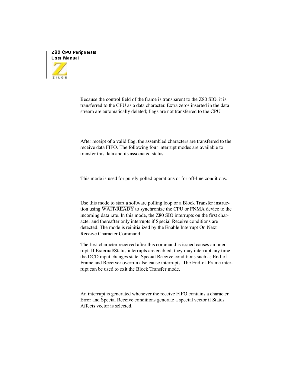 Data transfer and status monitoring | Zilog Z08470 User Manual | Page 286 / 330