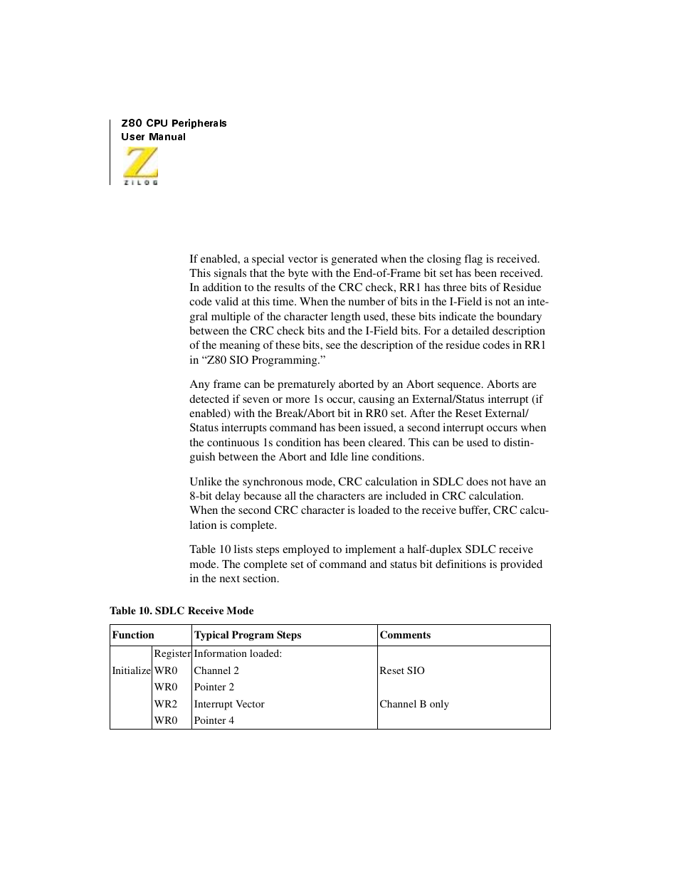 Table 29, Sdlc receive mode | Zilog Z08470 User Manual | Page 288 / 330