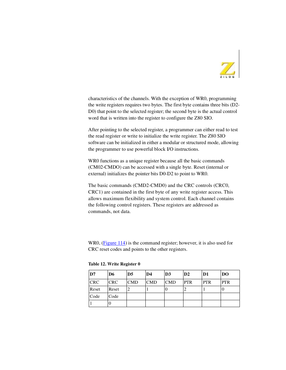 Table 31, Write register 0 | Zilog Z08470 User Manual | Page 293 / 330