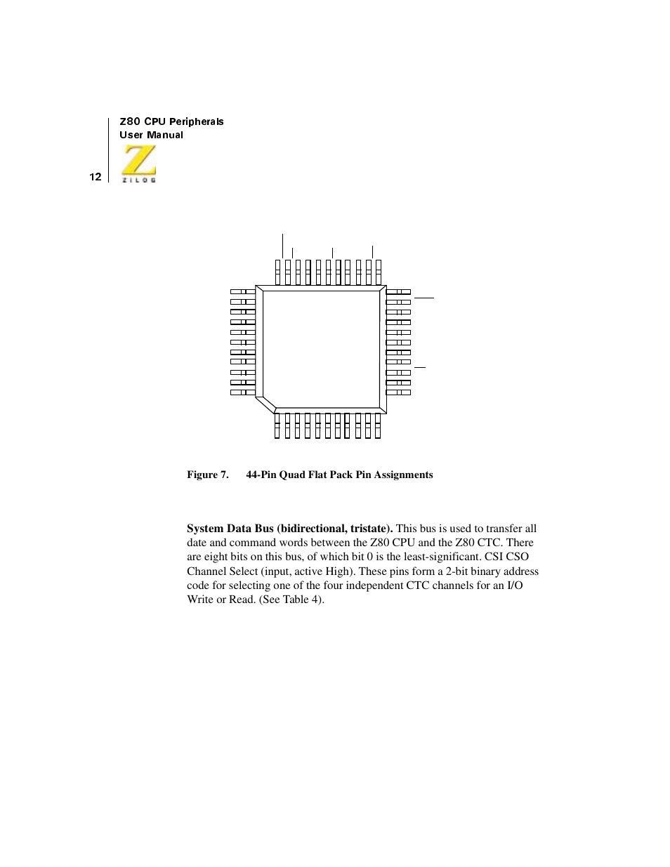 Figure 7, Pin quad flat pack pin assignments, Cmos z80 ctc | Zilog Z08470 User Manual | Page 30 / 330