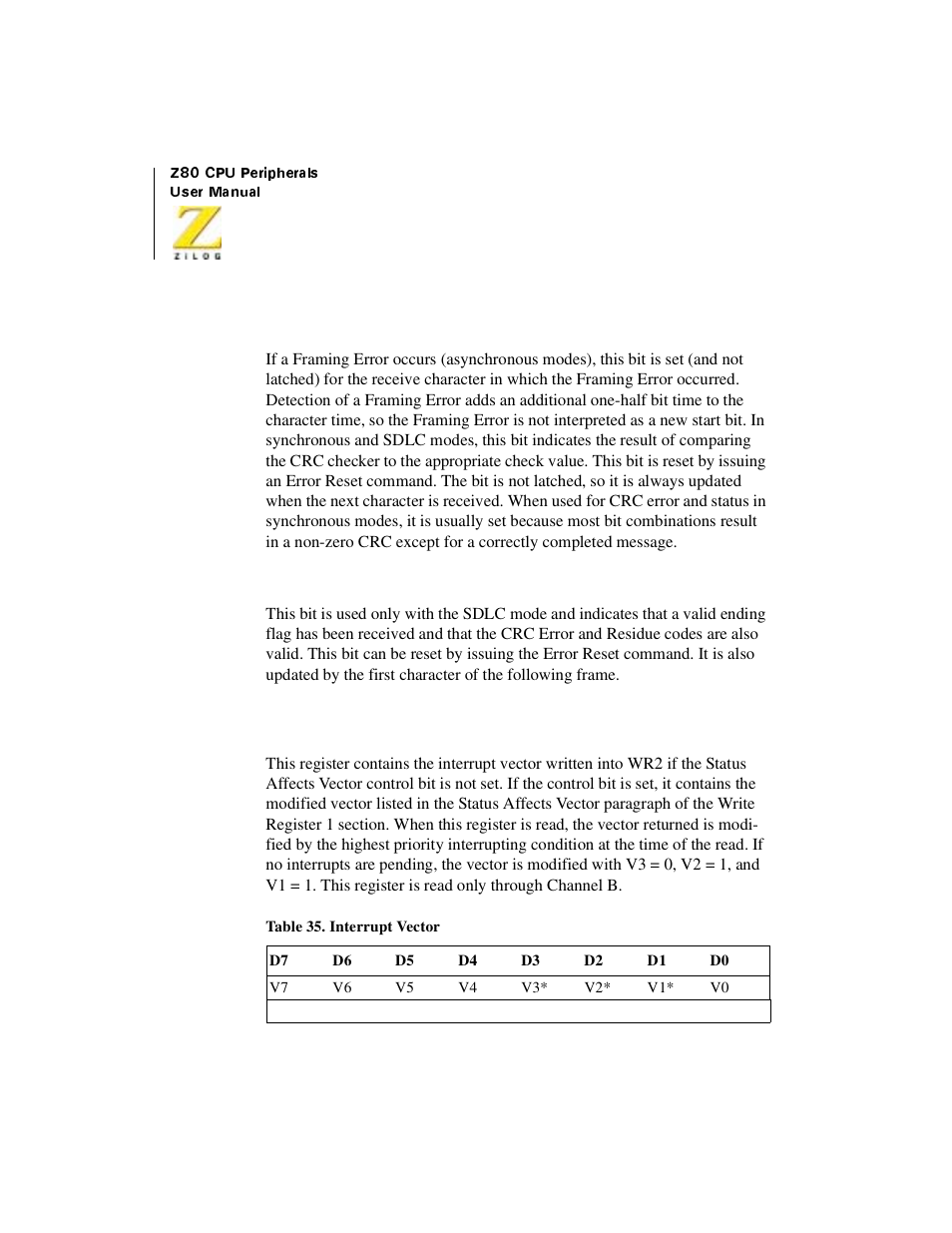 Interrupt vector, Read register (channel b only) | Zilog Z08470 User Manual | Page 320 / 330