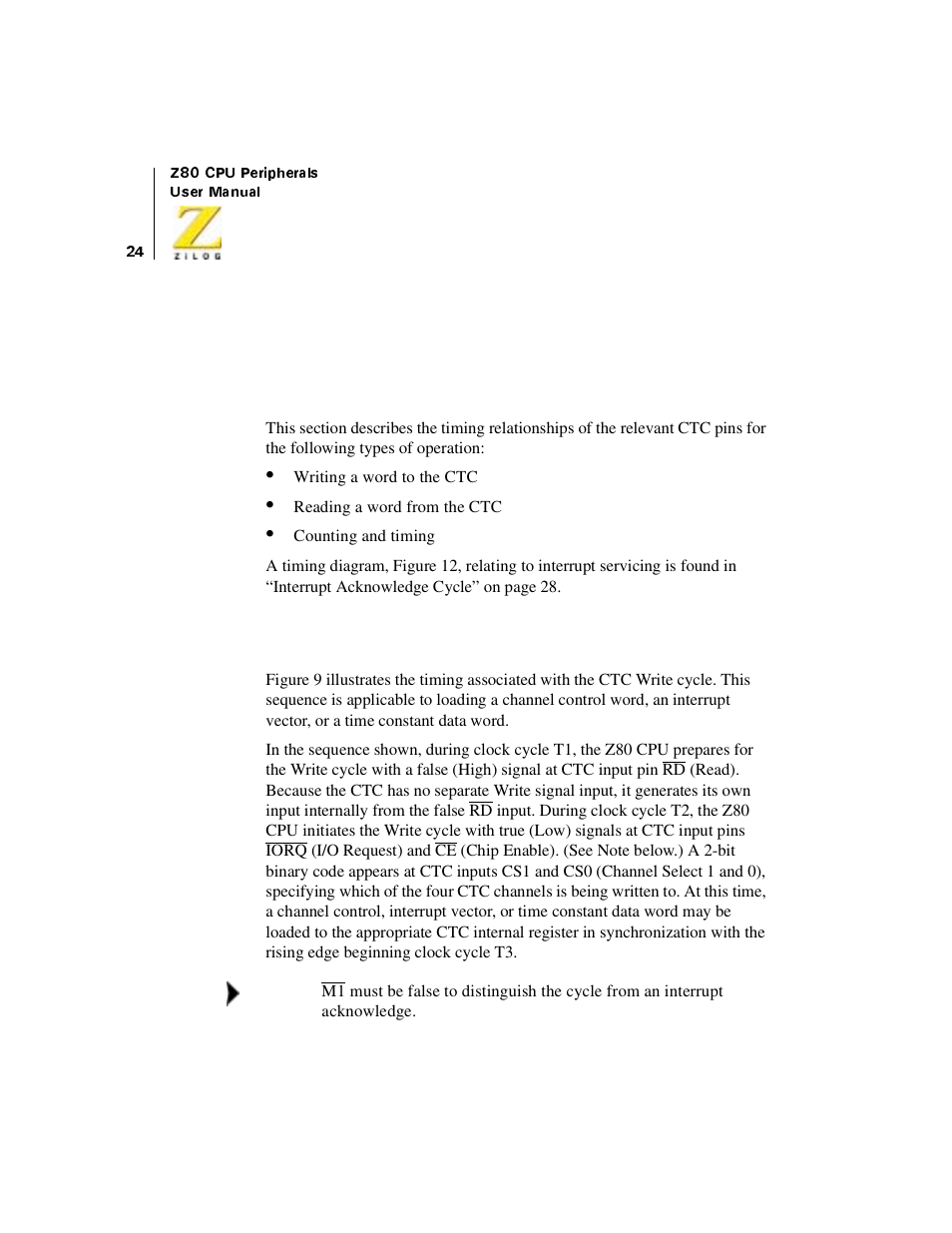 Ctc timing, Overview, Ctc write cycle | Overview ctc write cycle, Ctc timing overview | Zilog Z08470 User Manual | Page 42 / 330