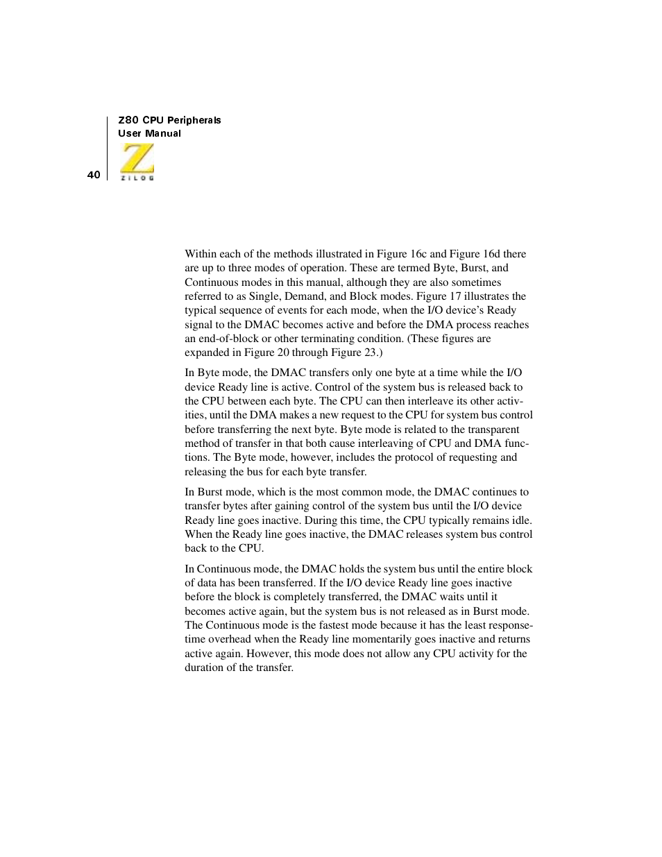 Modes of operation | Zilog Z08470 User Manual | Page 58 / 330