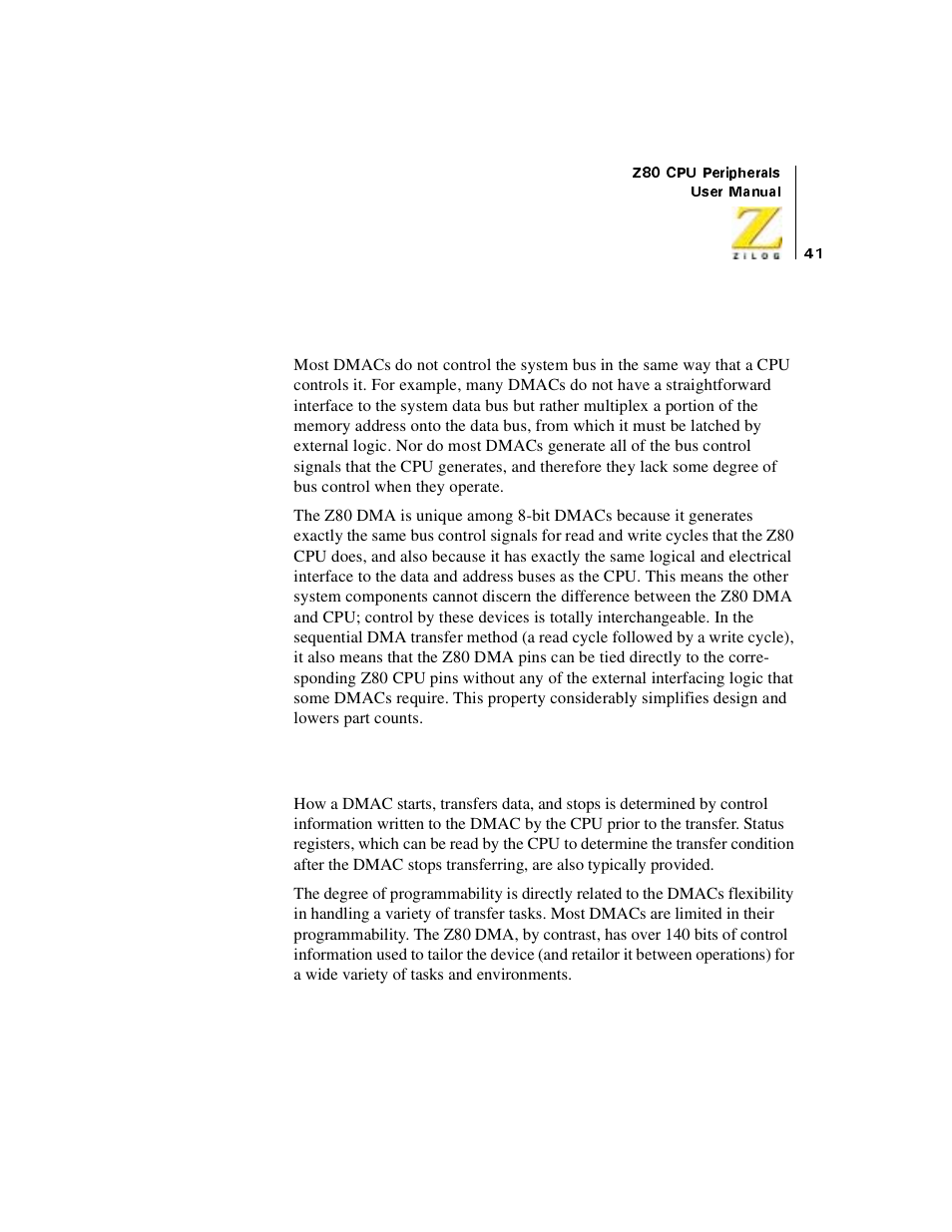 Bus control, Programmability | Zilog Z08470 User Manual | Page 59 / 330