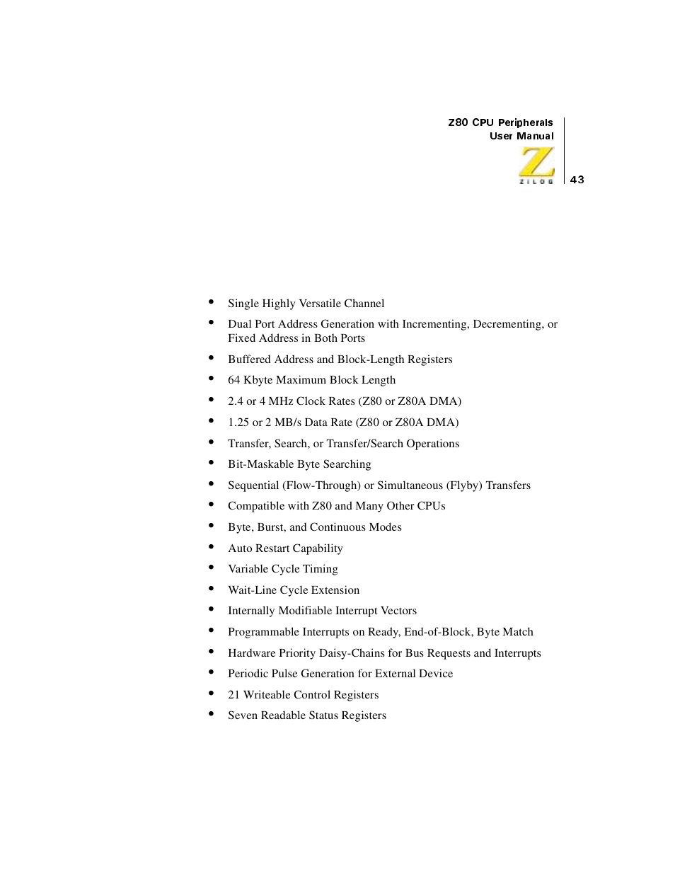Dma functional description, Features, Dma functional description features | Zilog Z08470 User Manual | Page 61 / 330