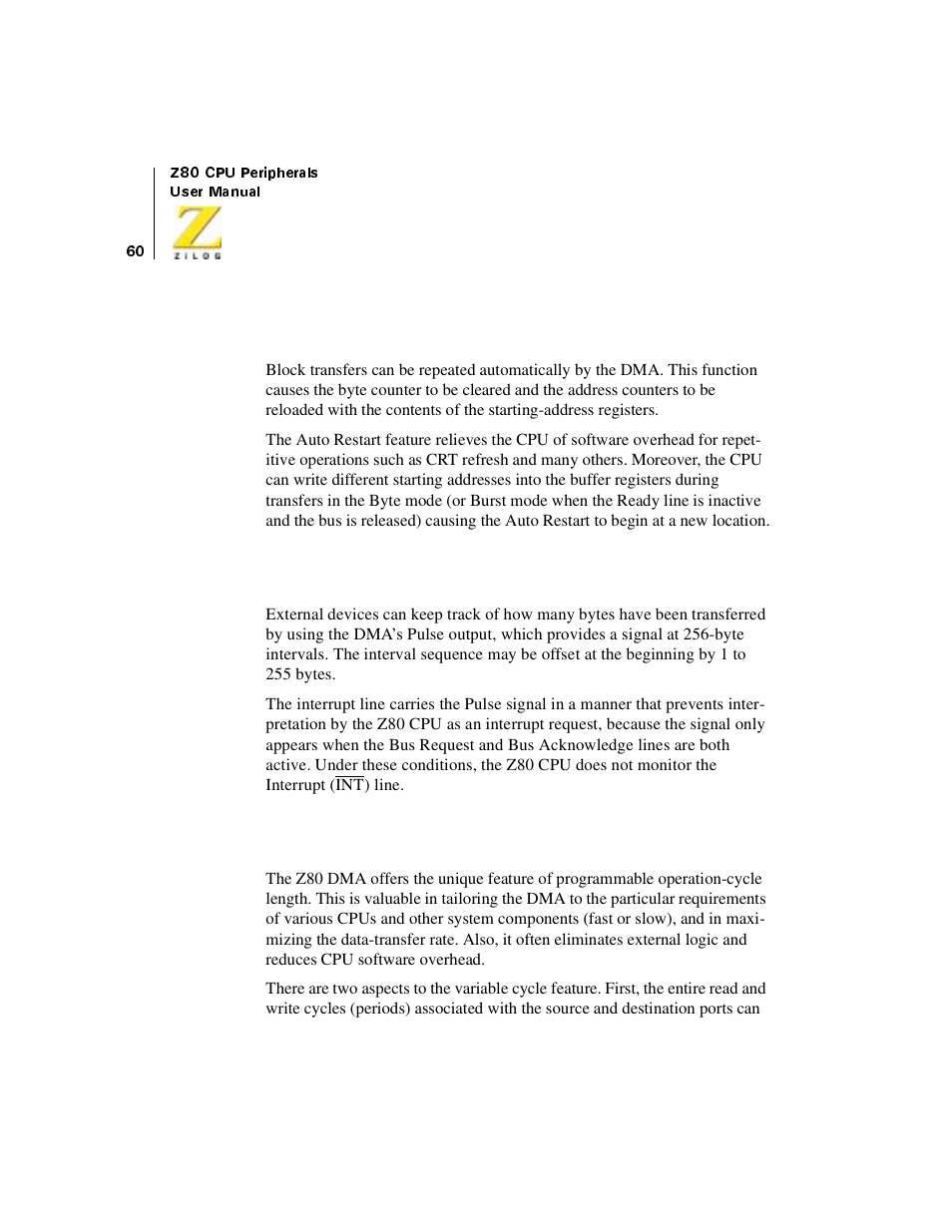 Auto restart, Pulse generation, Variable cycle | Auto restart pulse generation variable cycle | Zilog Z08470 User Manual | Page 78 / 330