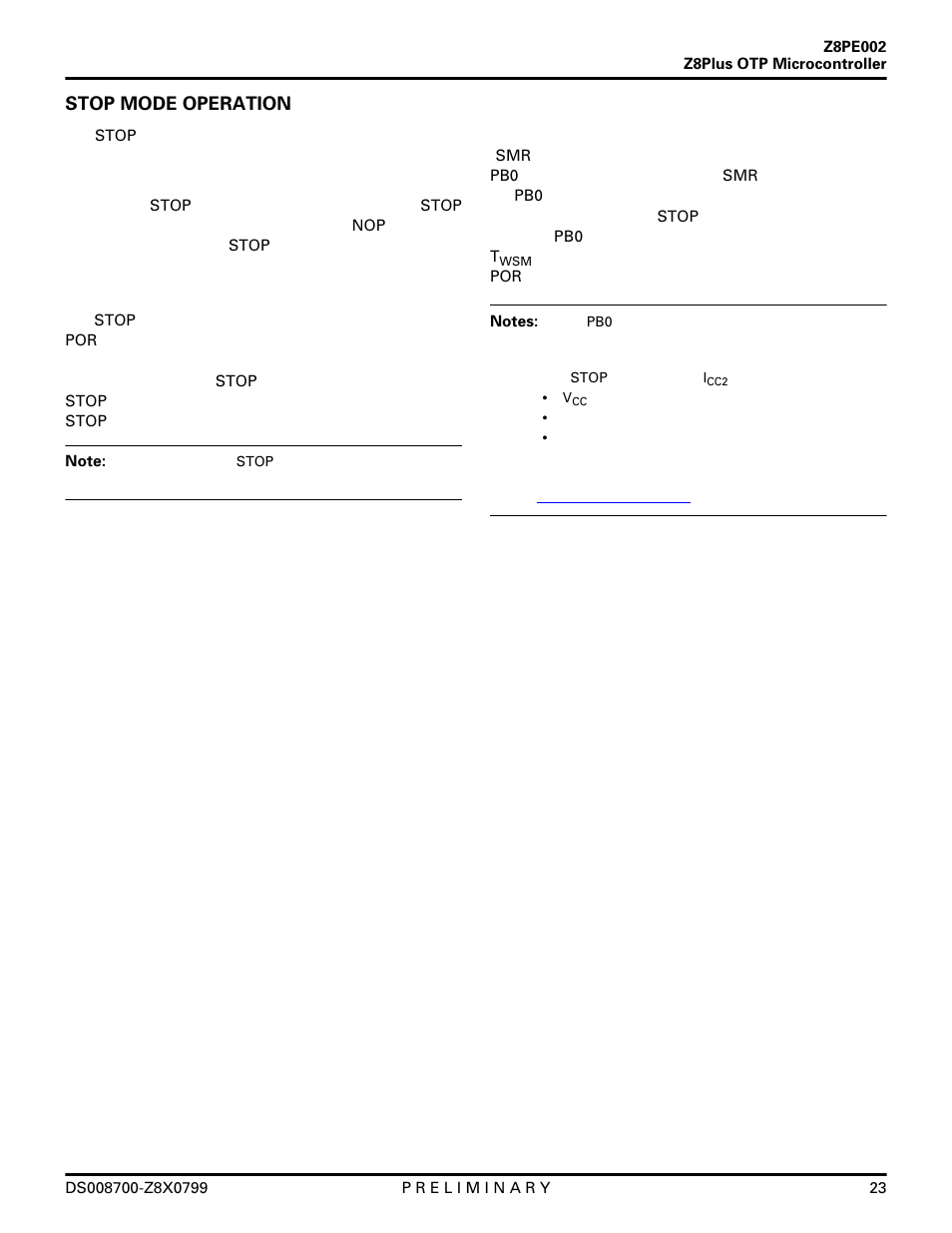 Stop mode operation | Zilog Z8PE002 User Manual | Page 23 / 48