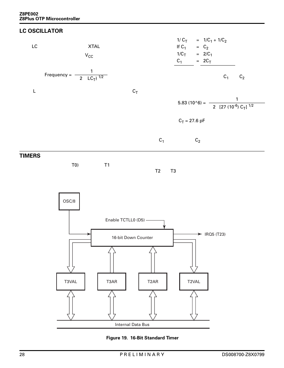Lc oscillator, Timers | Zilog Z8PE002 User Manual | Page 28 / 48