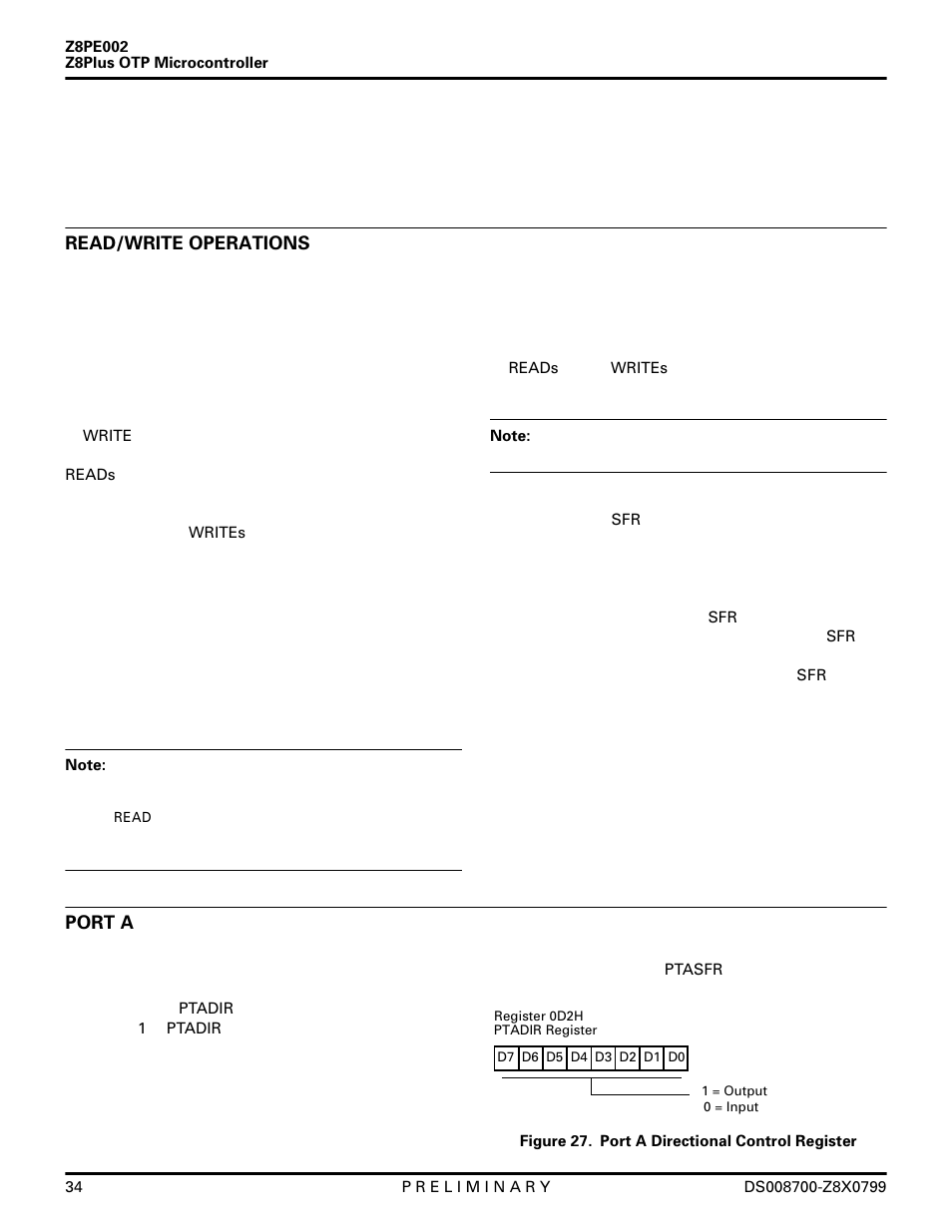 Read/write operations, Port a | Zilog Z8PE002 User Manual | Page 34 / 48