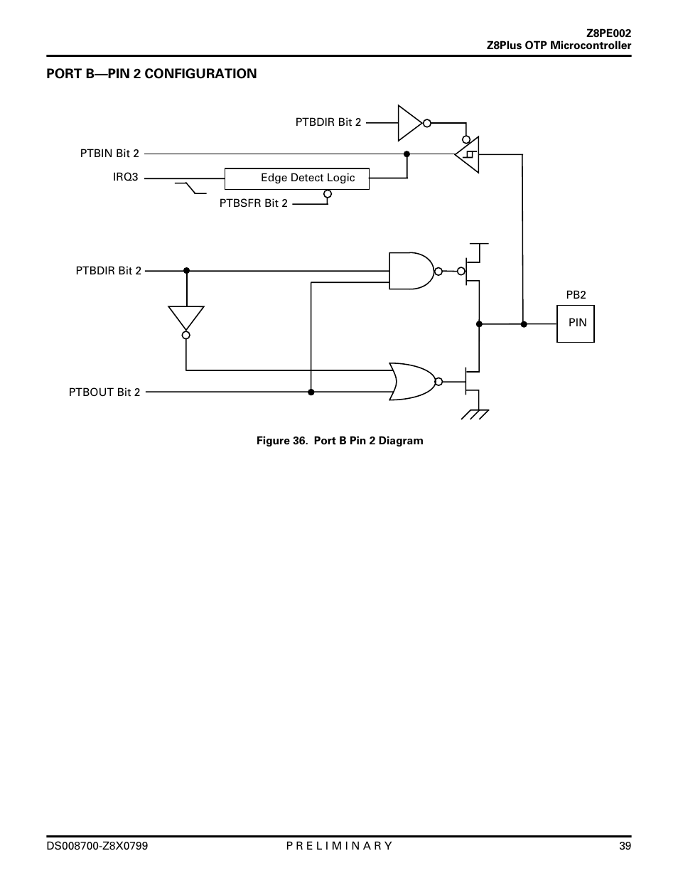 Port b—pin 2 configuration | Zilog Z8PE002 User Manual | Page 39 / 48