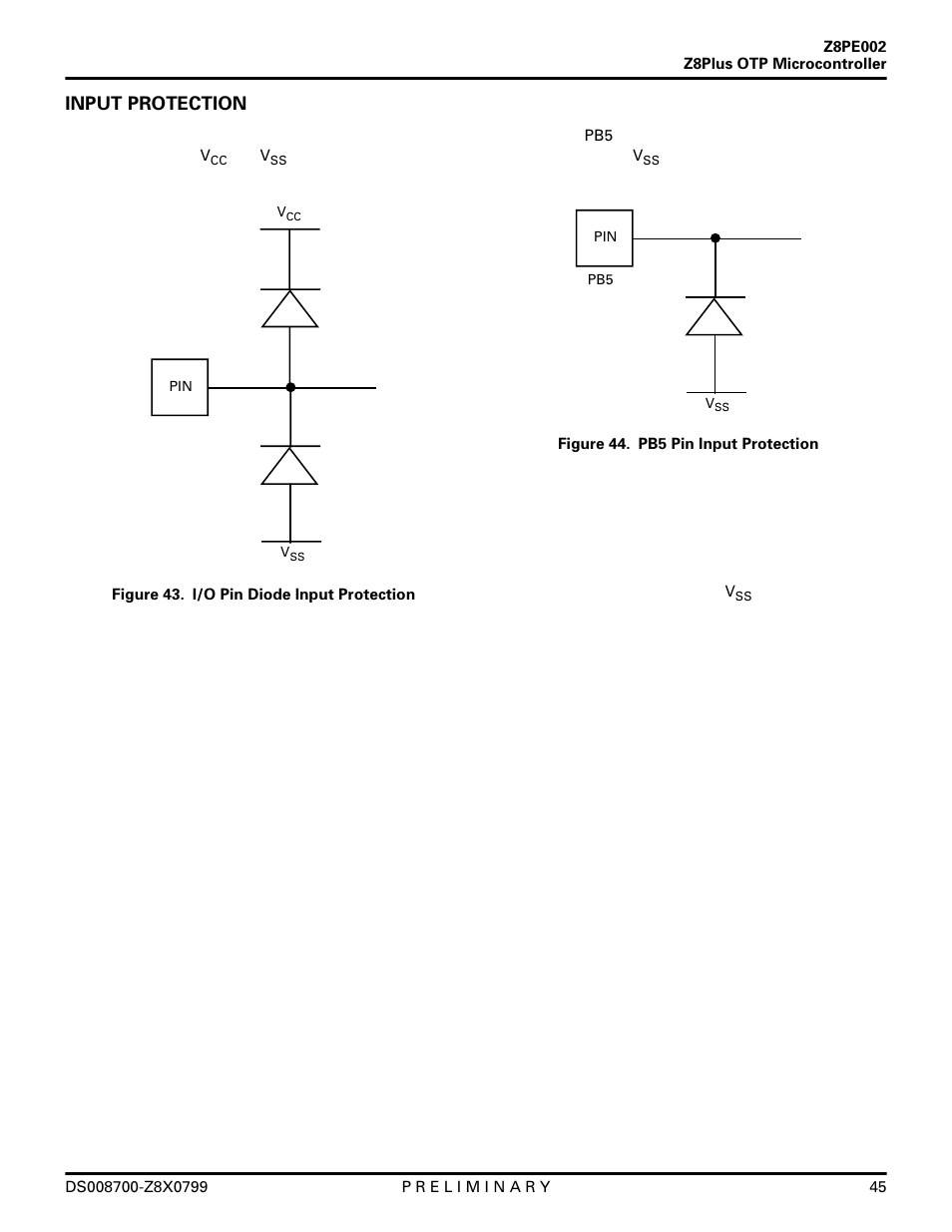 Input protection | Zilog Z8PE002 User Manual | Page 45 / 48