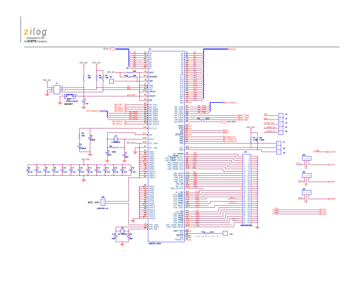 Schematic diagram #4 of 4: ez80f91 mcu, Zilog | Zilog EZ80F91GA User Manual | Page 124 / 127