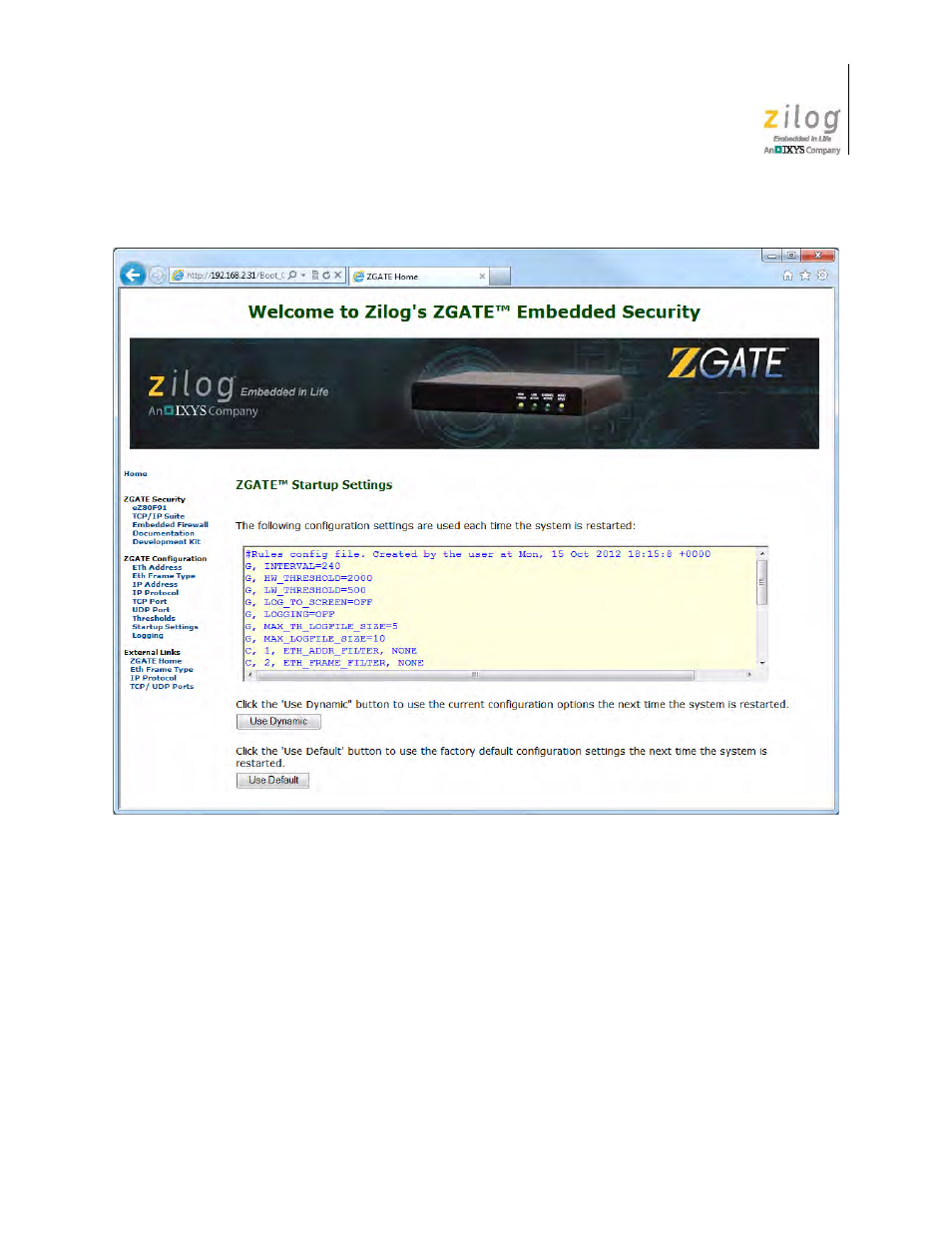 Figure 6, Example configuration settings | Zilog EZ80F91GA User Manual | Page 29 / 127