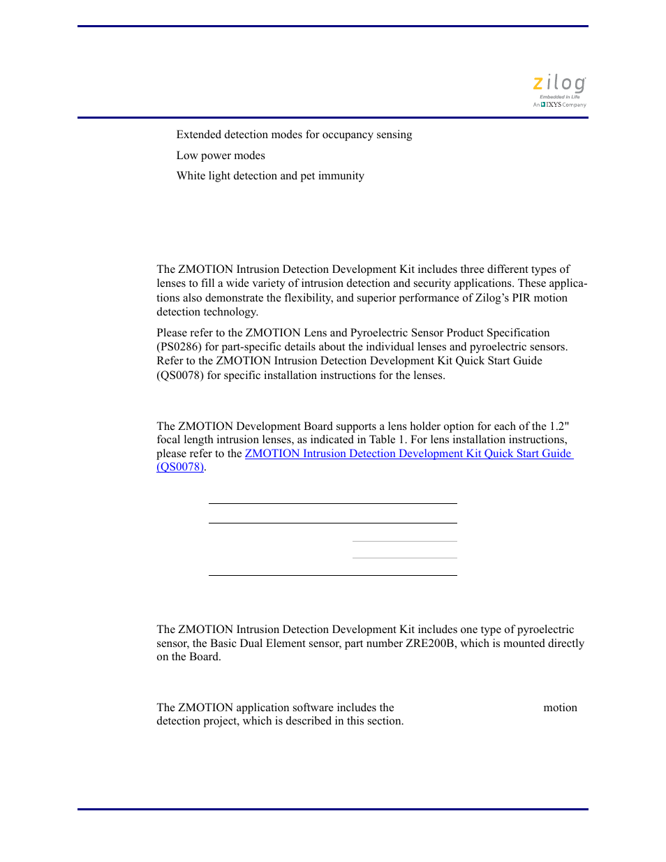 Lens mounting options, Pyroelectric sensor option, Zmotion development kit application software | Zmotion intrusion detection development kit lens | Zilog Z8FS021A User Manual | Page 11 / 25