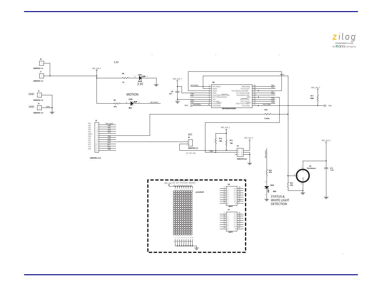 Zmotion, Intrusion detection development kit user manual, Motion 3.3v status & white light detection | Zilog Z8FS021A User Manual | Page 19 / 25