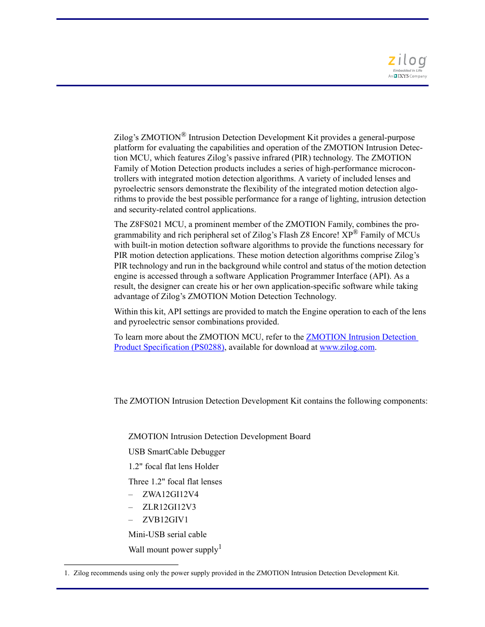 Introduction, Kit contents | Zilog Z8FS021A User Manual | Page 5 / 25