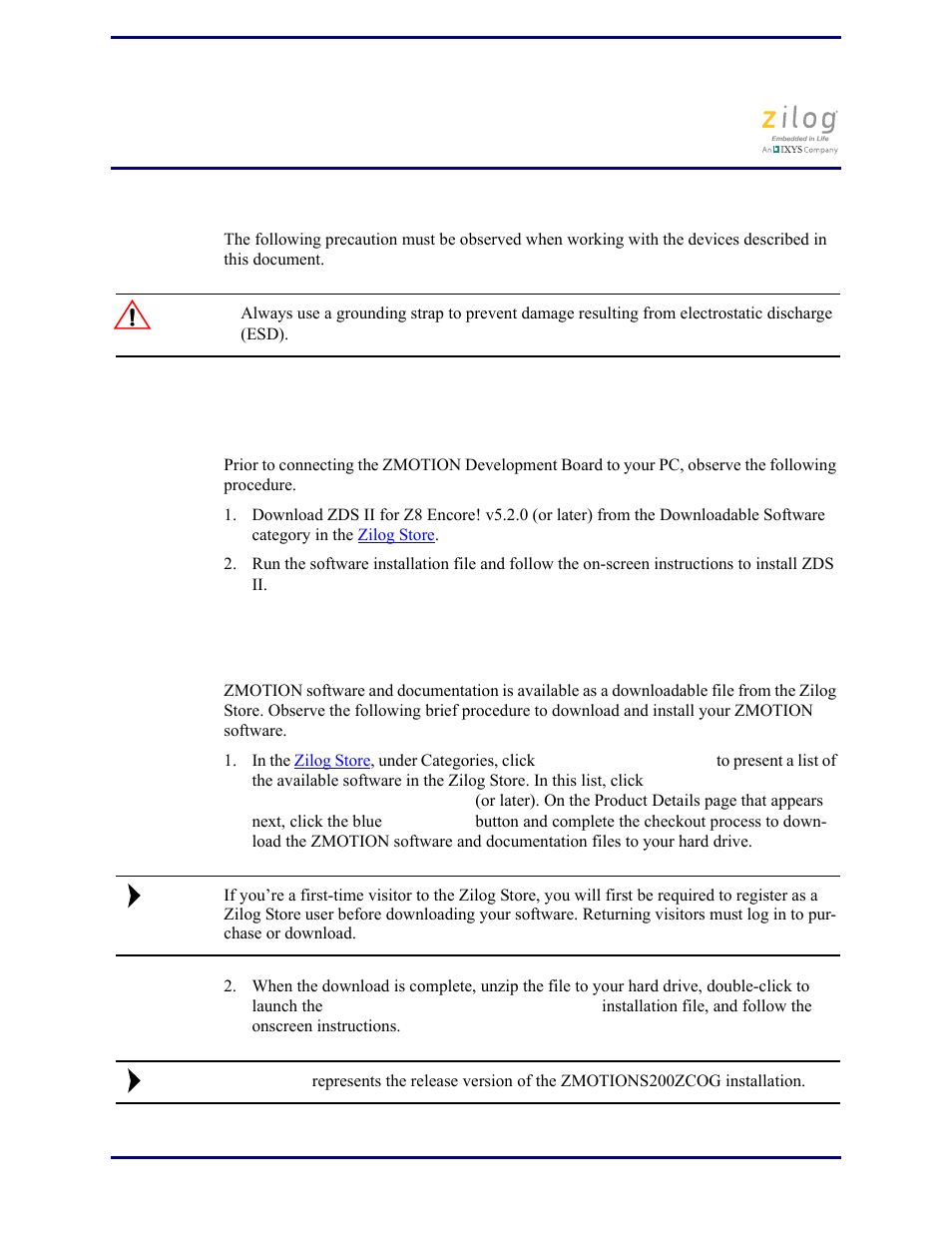 Safeguards, Download and install the code and documentation | Zilog Z8FS021A User Manual | Page 7 / 25