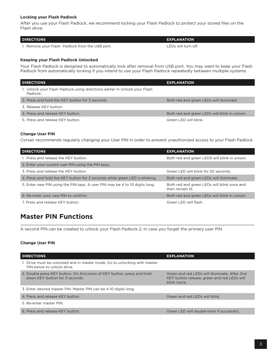 Master pin functions | Corsair Padlock 2 User Manual | Page 3 / 4