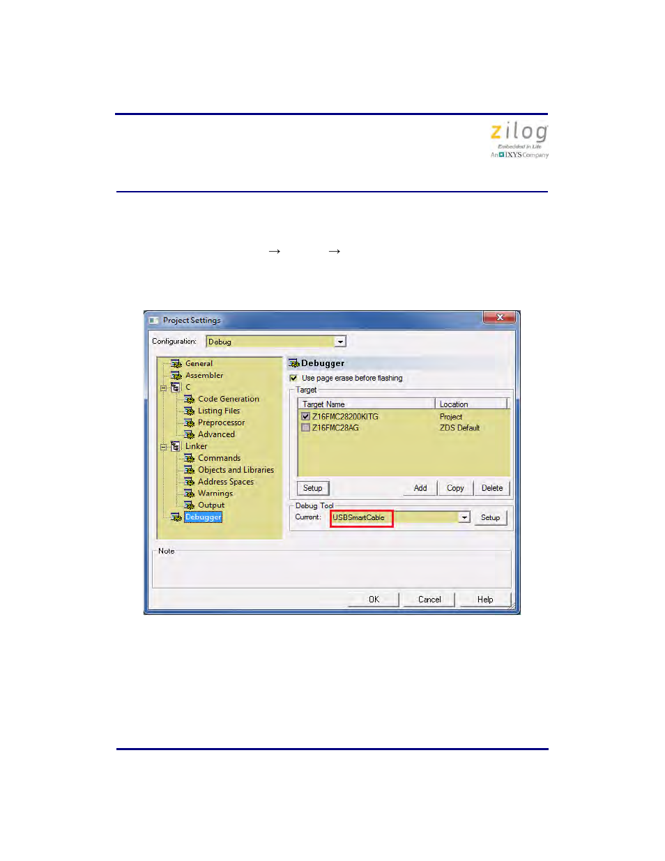 Zds ii debug tool selection: usbsmartcable, Troubleshooting | Zilog Z16FMC2 User Manual | Page 6 / 8