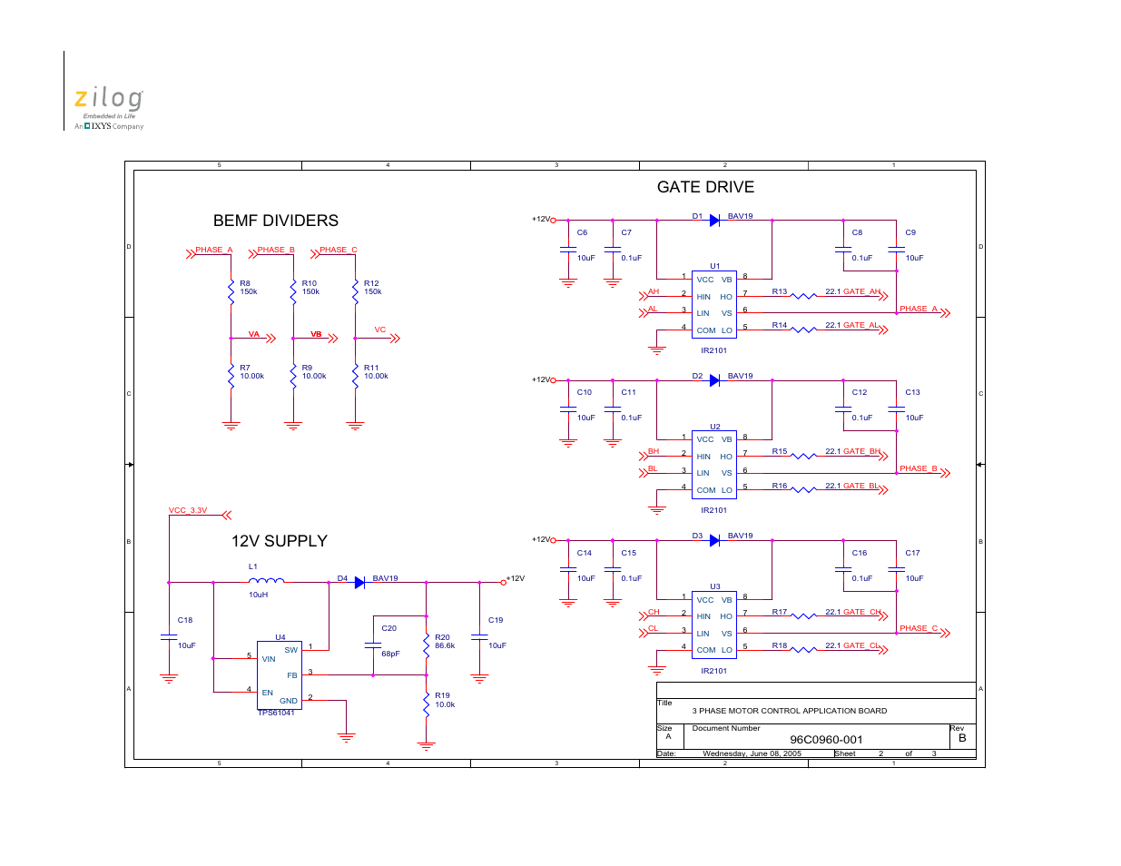 Gate drive bemf dividers 12v supply | Zilog Z16FMC2 User Manual | Page 20 / 26
