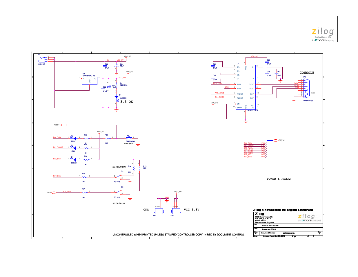 Console 3.3 ok, Vcc 3.3v, Power & rs232 gnd | Lorj | Zilog Z16FMC2 User Manual | Page 23 / 26