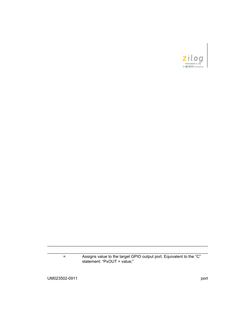 Port, Table 4, Port operator definitions | Port set/get gpio pin state | Zilog ZAURA868 User Manual | Page 30 / 44