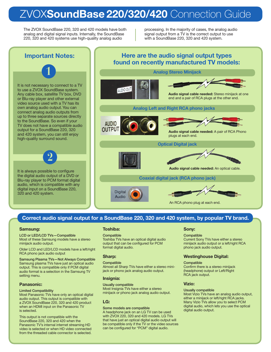 Zvox soundbase | ZVOX Audio SoundBase® V Series 220 User Manual | Page 2 / 2