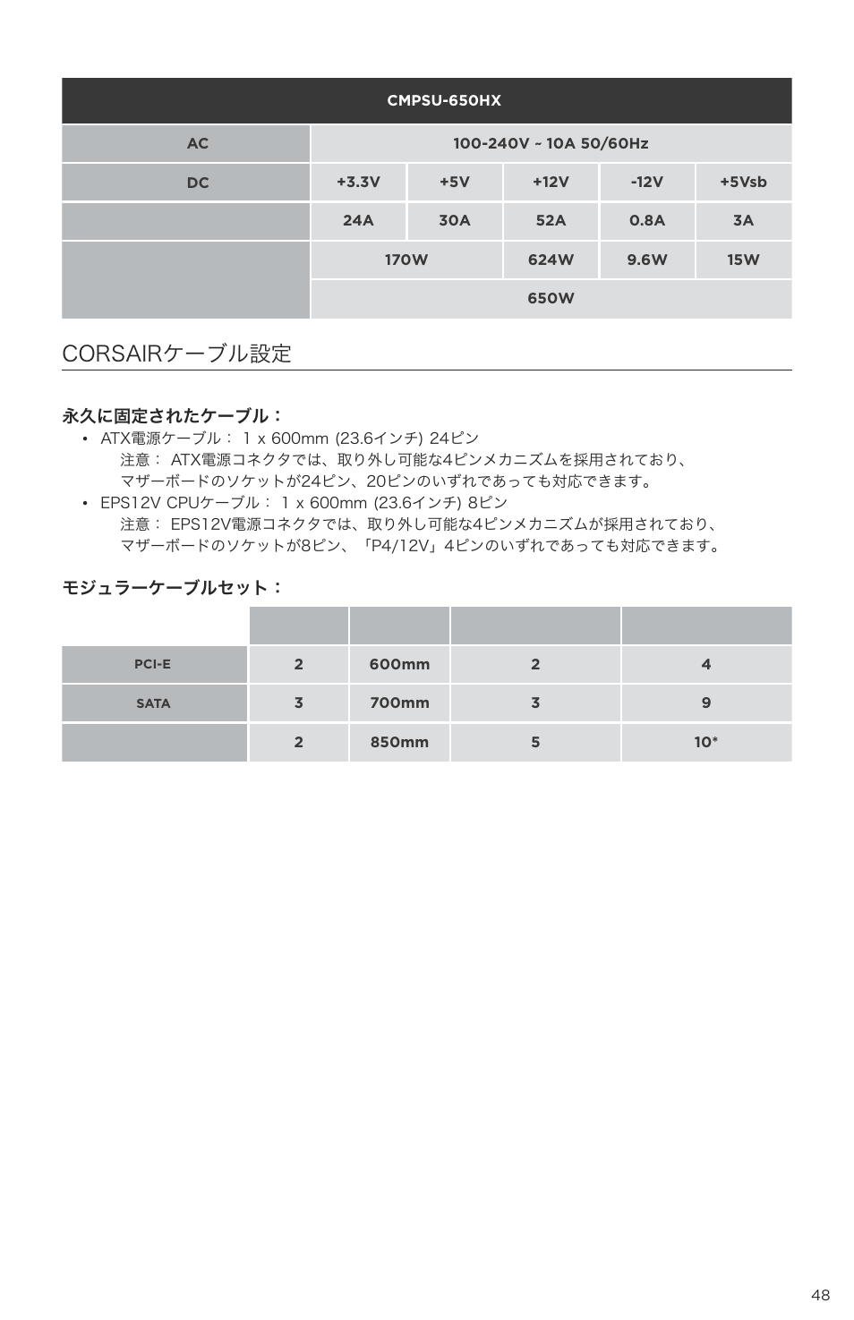 Corsairケーブル設定 | Corsair P49-00011 User Manual | Page 49 / 53