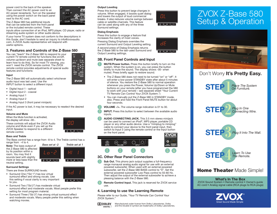 ZVOX Audio ZVOX Z-Base 580 User Manual | 2 pages