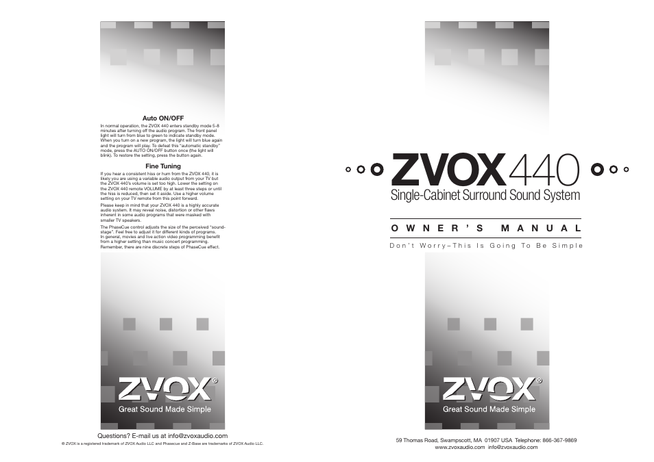 ZVOX Audio 440 User Manual | 2 pages