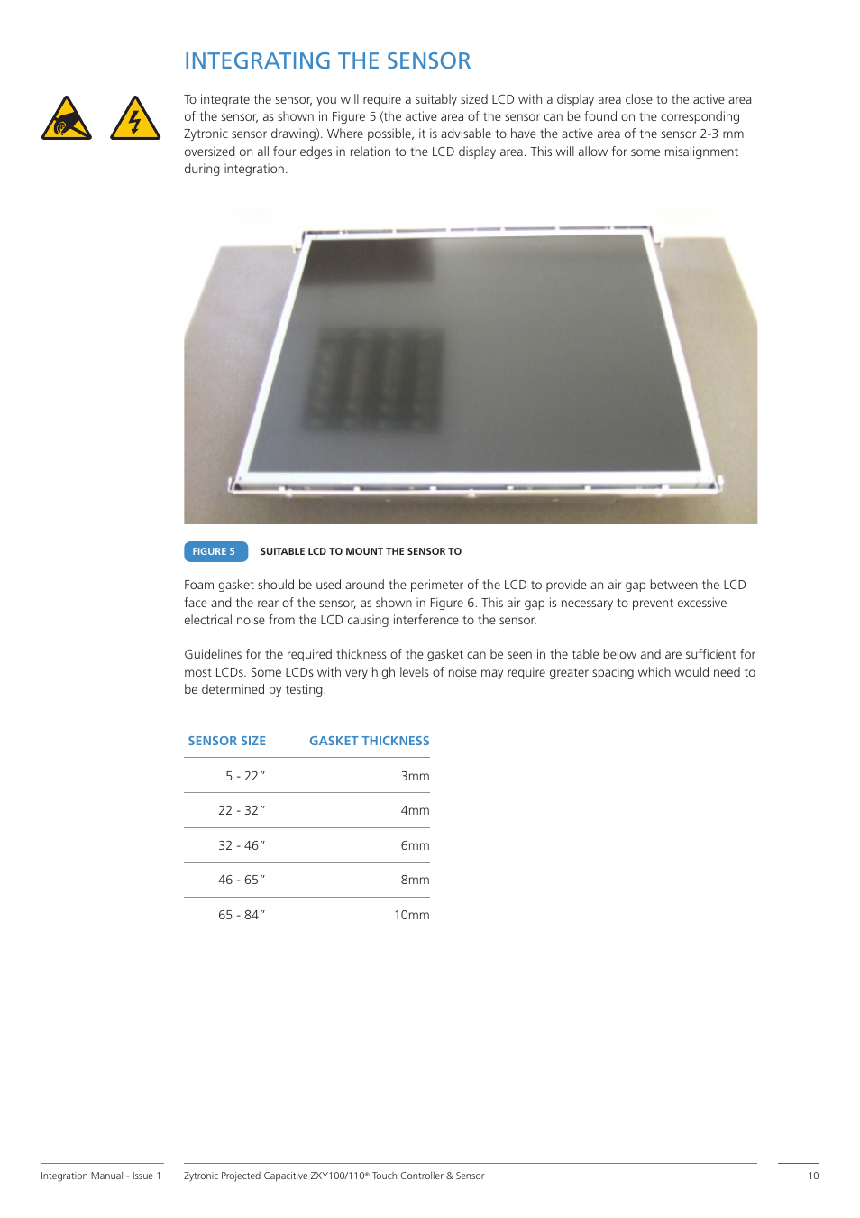Integrating the sensor | Zytronic ZXY110 User Manual | Page 10 / 42
