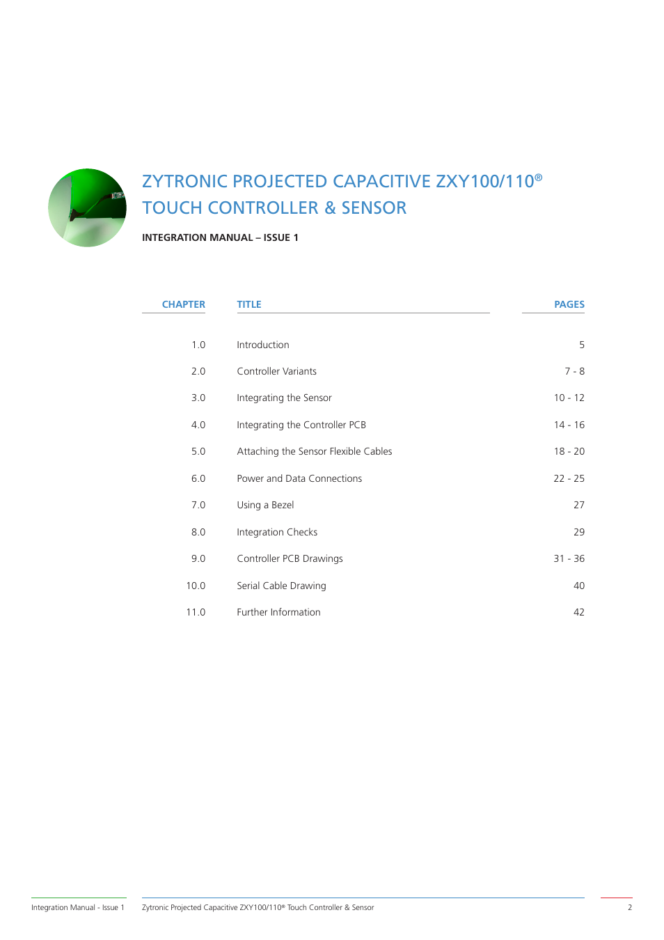 Touch controller & sensor | Zytronic ZXY110 User Manual | Page 2 / 42