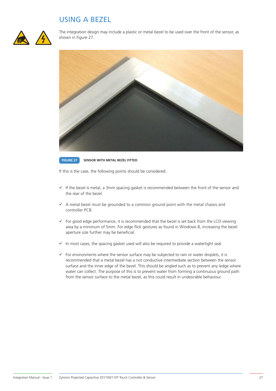 Using a bezel | Zytronic ZXY110 User Manual | Page 27 / 42