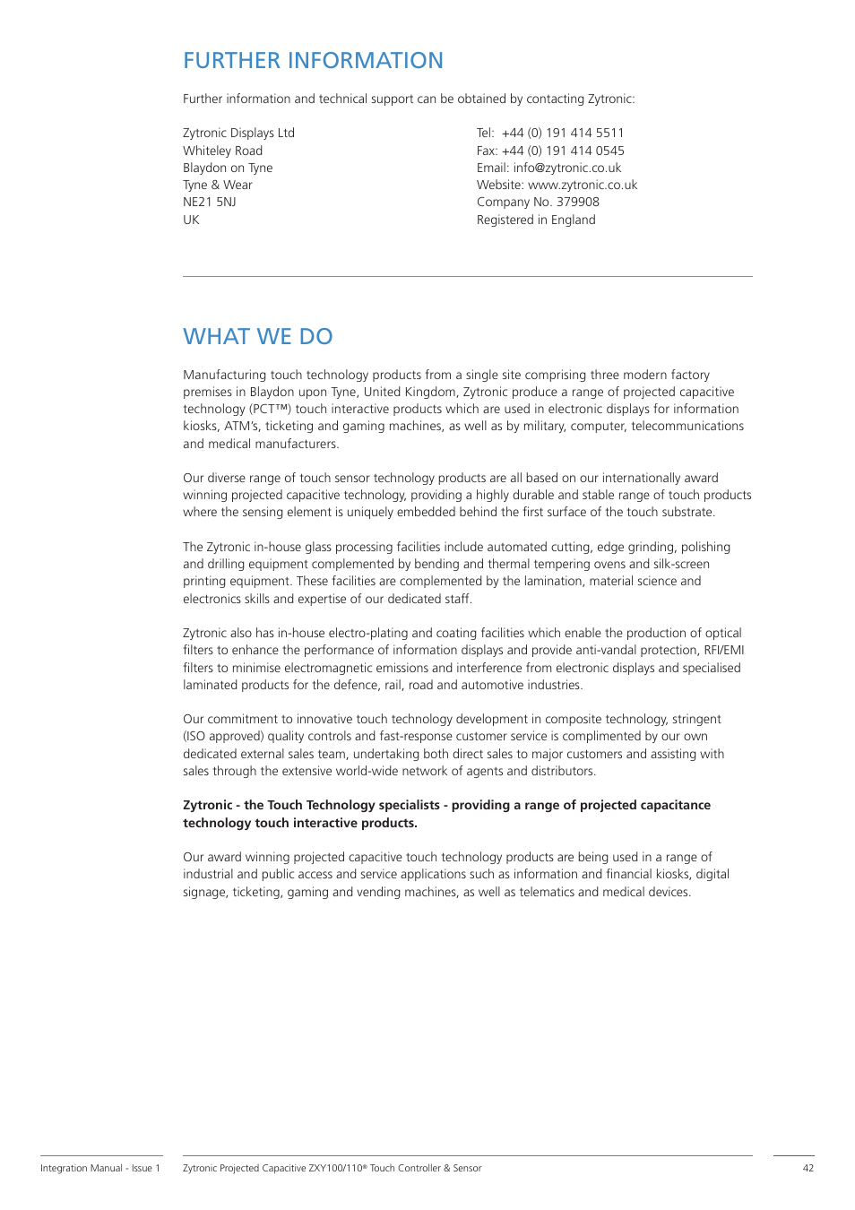 Further information, What we do | Zytronic ZXY110 User Manual | Page 42 / 42