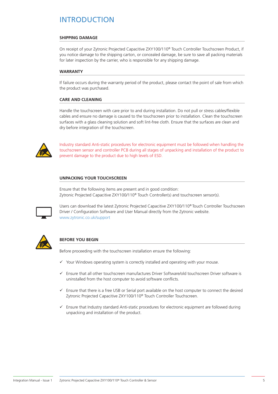 Introduction | Zytronic ZXY110 User Manual | Page 5 / 42