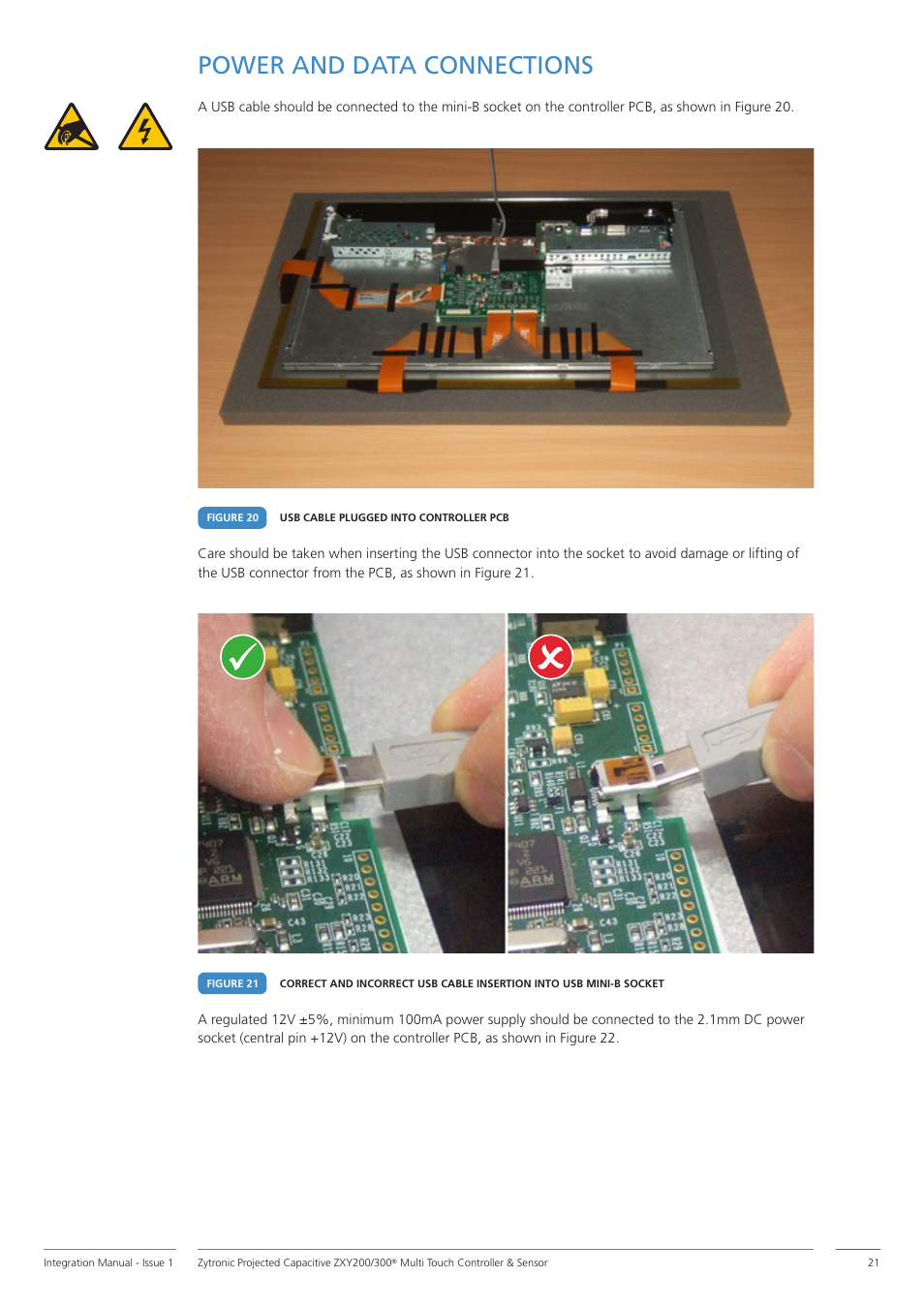 Power and data connections | Zytronic ZXY200 User Manual | Page 21 / 34