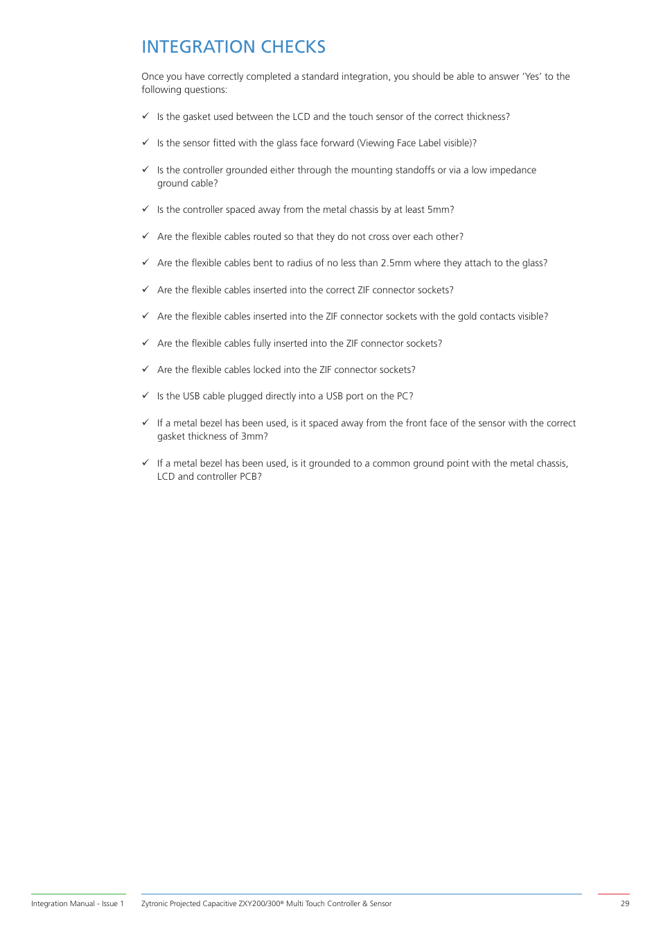 Integration checks | Zytronic ZXY200 User Manual | Page 29 / 34