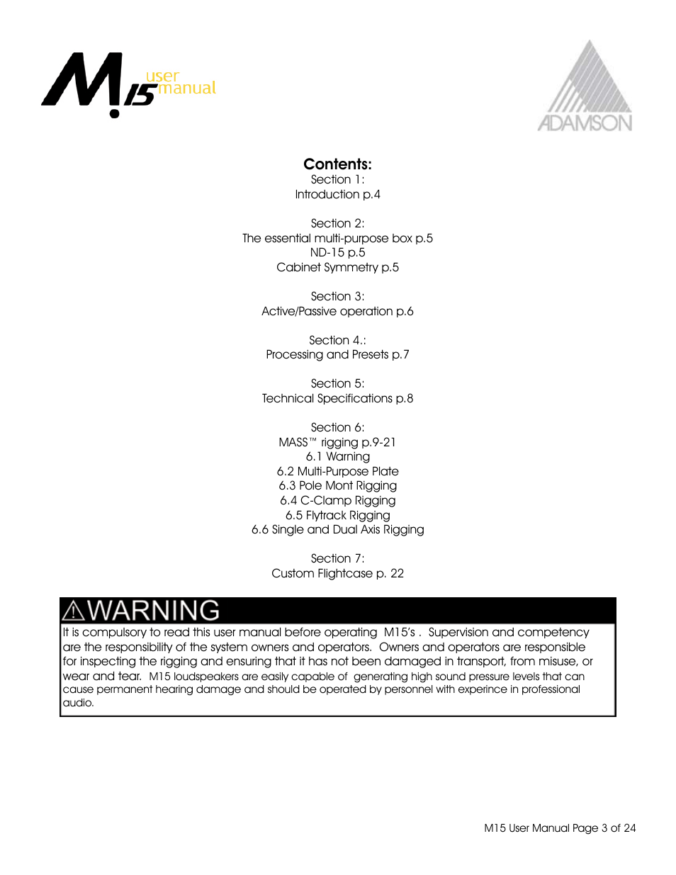 Adamson M15 User Manual | Page 3 / 24