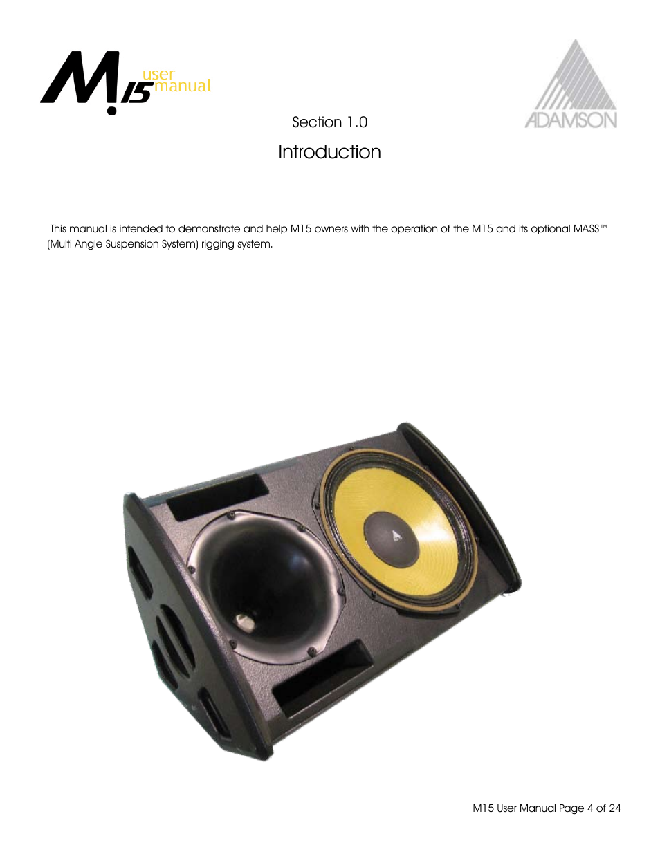 Introduction | Adamson M15 User Manual | Page 4 / 24