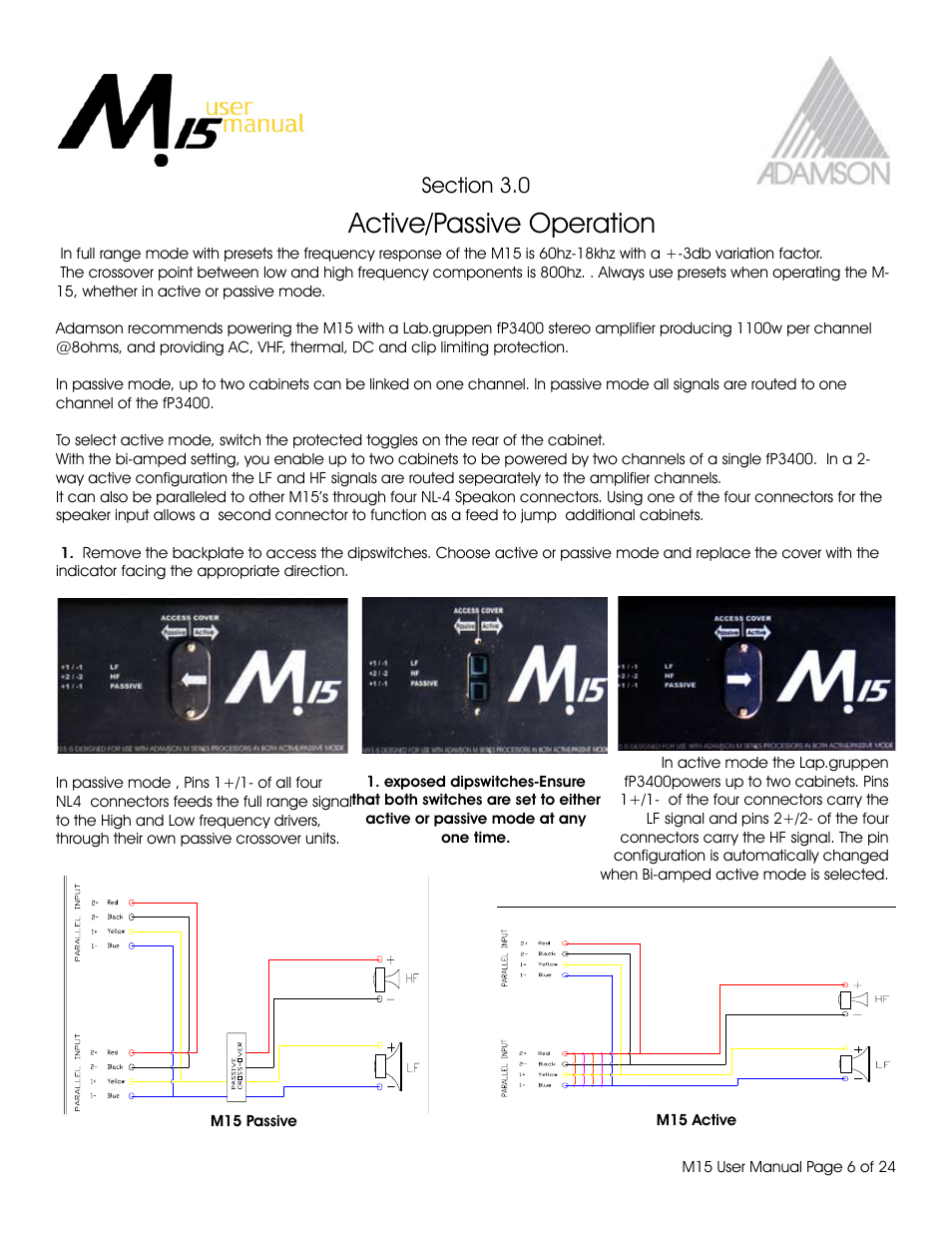 Active/passive operation | Adamson M15 User Manual | Page 6 / 24