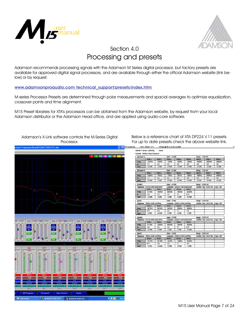 Processing and presets | Adamson M15 User Manual | Page 7 / 24