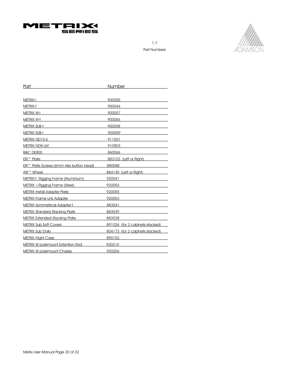Adamson Metrix User Manual | Page 20 / 22