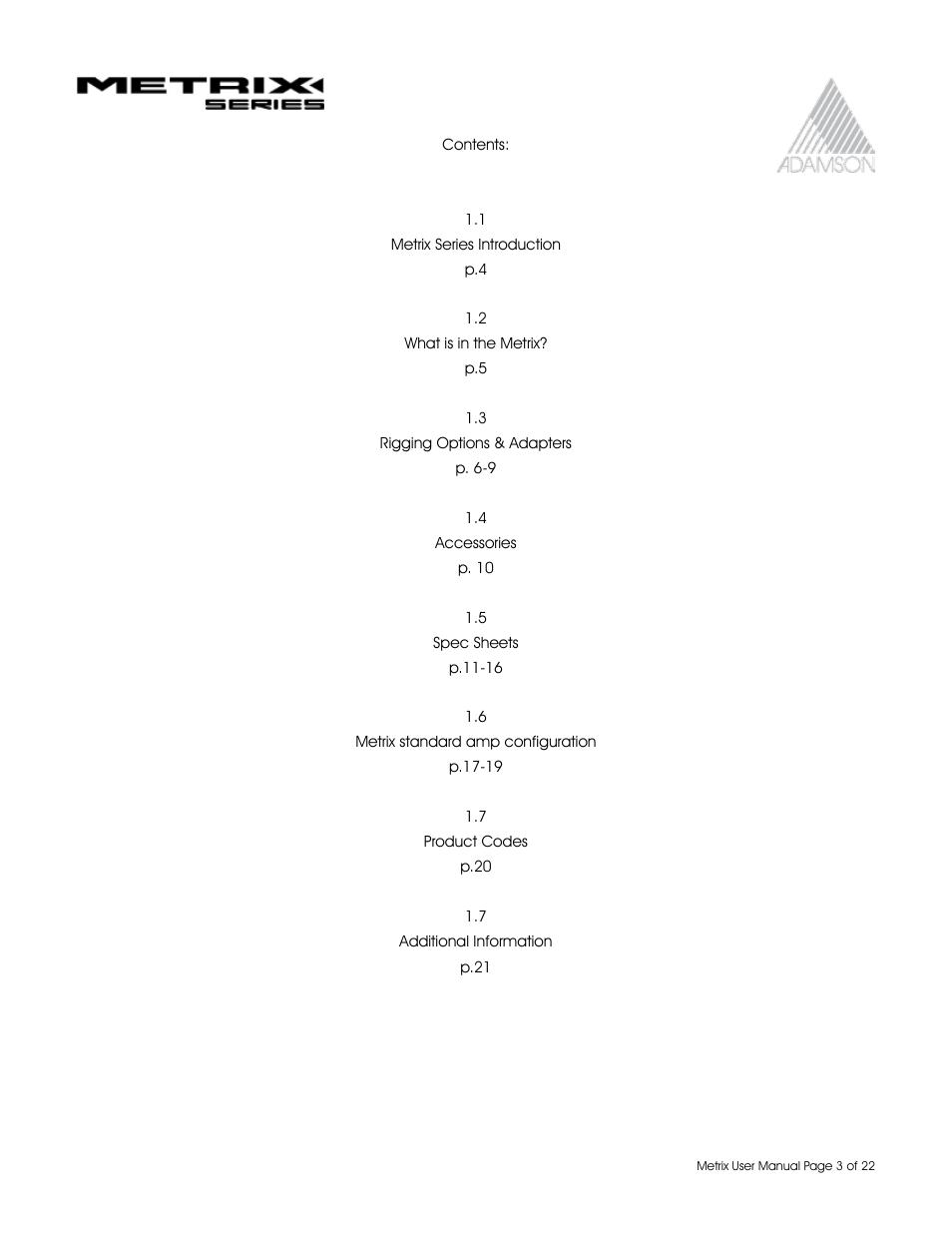 Adamson Metrix User Manual | Page 3 / 22